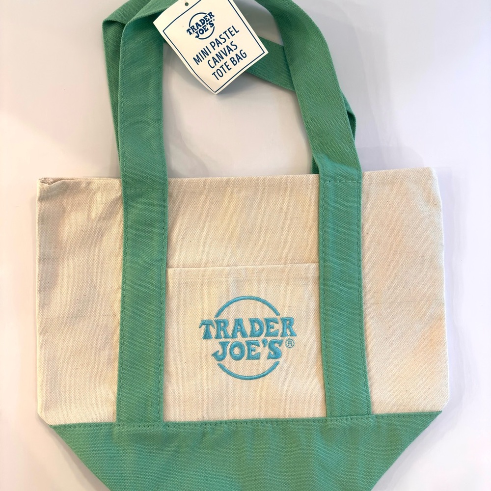 NWT Trader Joe's Mini Canvas Tote Bag - Mint green & natural canvas